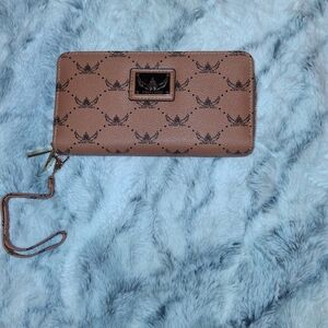 Wendy Keen Brown Leather Zip-Around Wallet with Wrist Strap